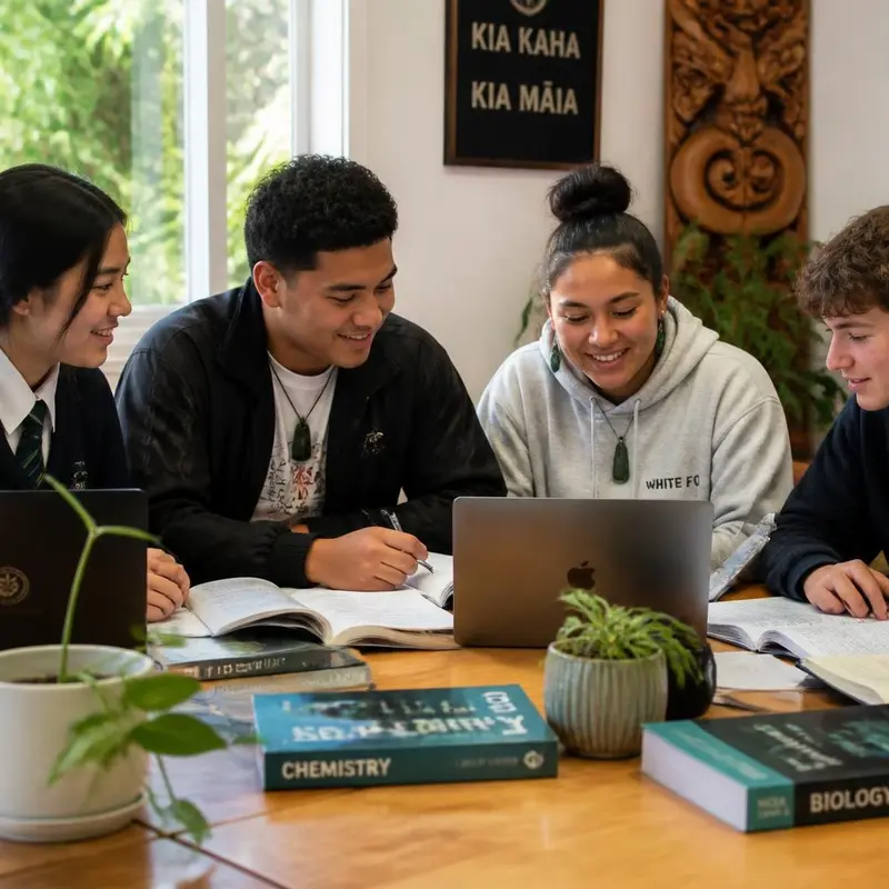 New Zealand students studying together.